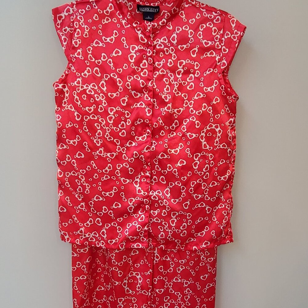Two Pair Valentine Heart Design Lands' End Pajamas Girls